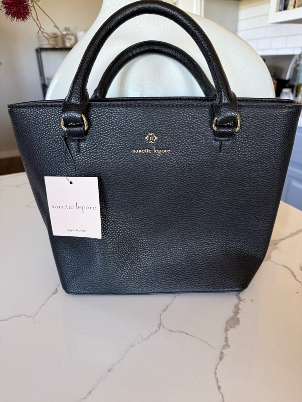 NWT Nanette Lepore Ramona Tote Purse Handbag Black Pebbled Vegan Leather